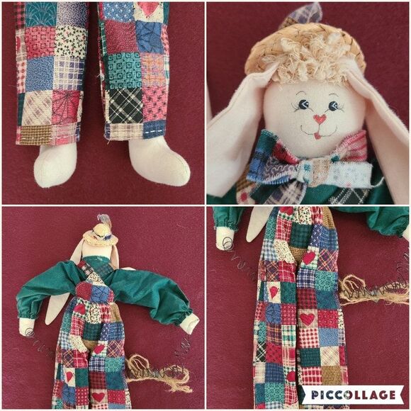 Handcrafted Large Floppy Country Calico Bunny Rabbit Patchwork Country Bunny - Picture 9 of 10